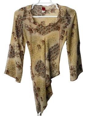 Onanoff Y2K Asymmetrical Sheer Top Size M Earth Tone Fairy Grunge Whimsigoth
